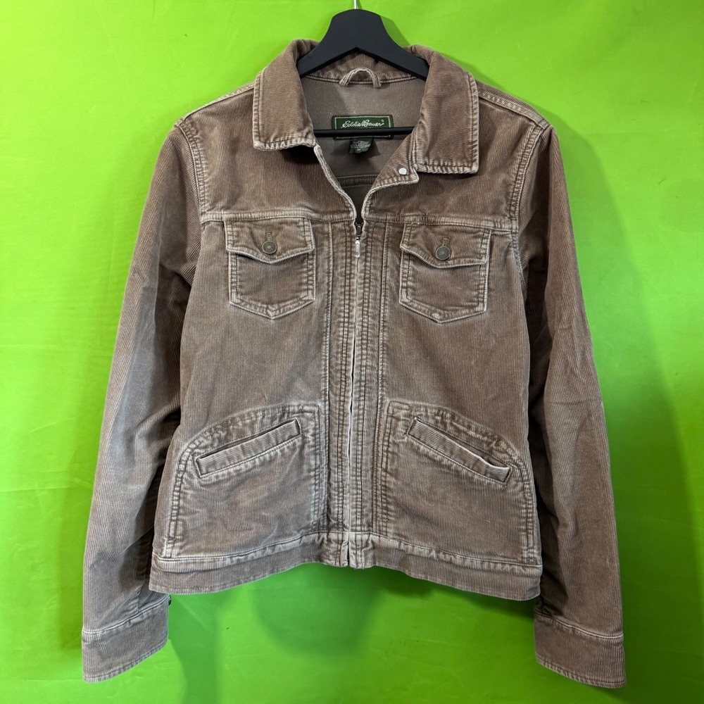 Y2K Eddie Bauer Womens Tan Brown Corduroy Full Zip Trucker Jacket Size M